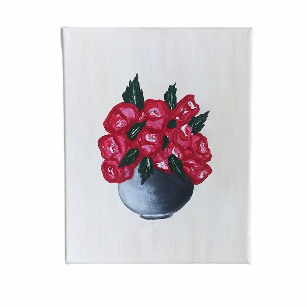 Roses vase acrylic hand painted canvas